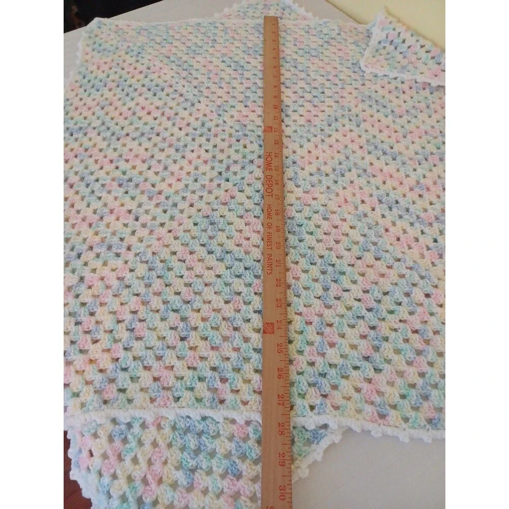 Hand knit baby blanket unisex pastel pink blue yellow 27-28